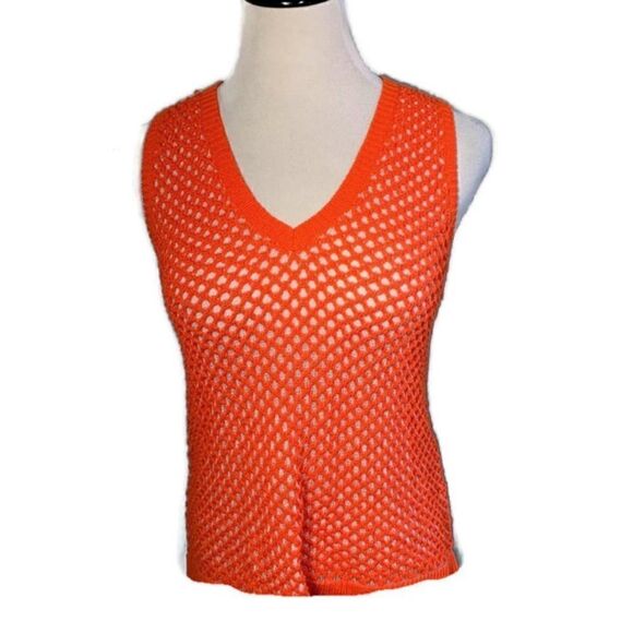 Leo & Sage Orange V-Neck Sweater Vest Sz XS - Picture 1 of 7